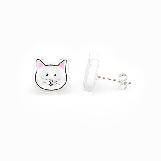 White Cat Stud Earrings