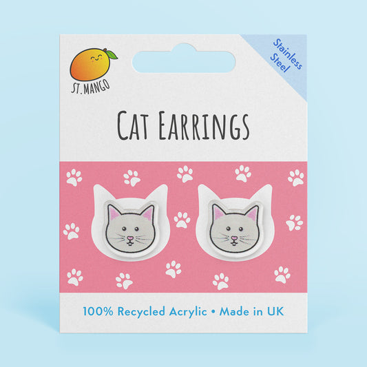 White Cat Stud Earrings