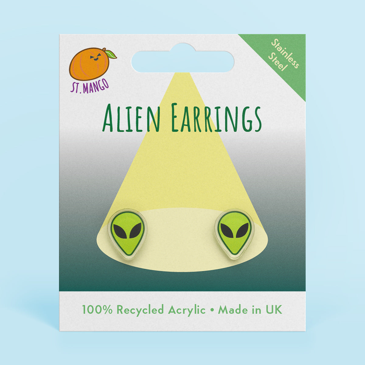 Green Man Alien Halloween Stud Earrings