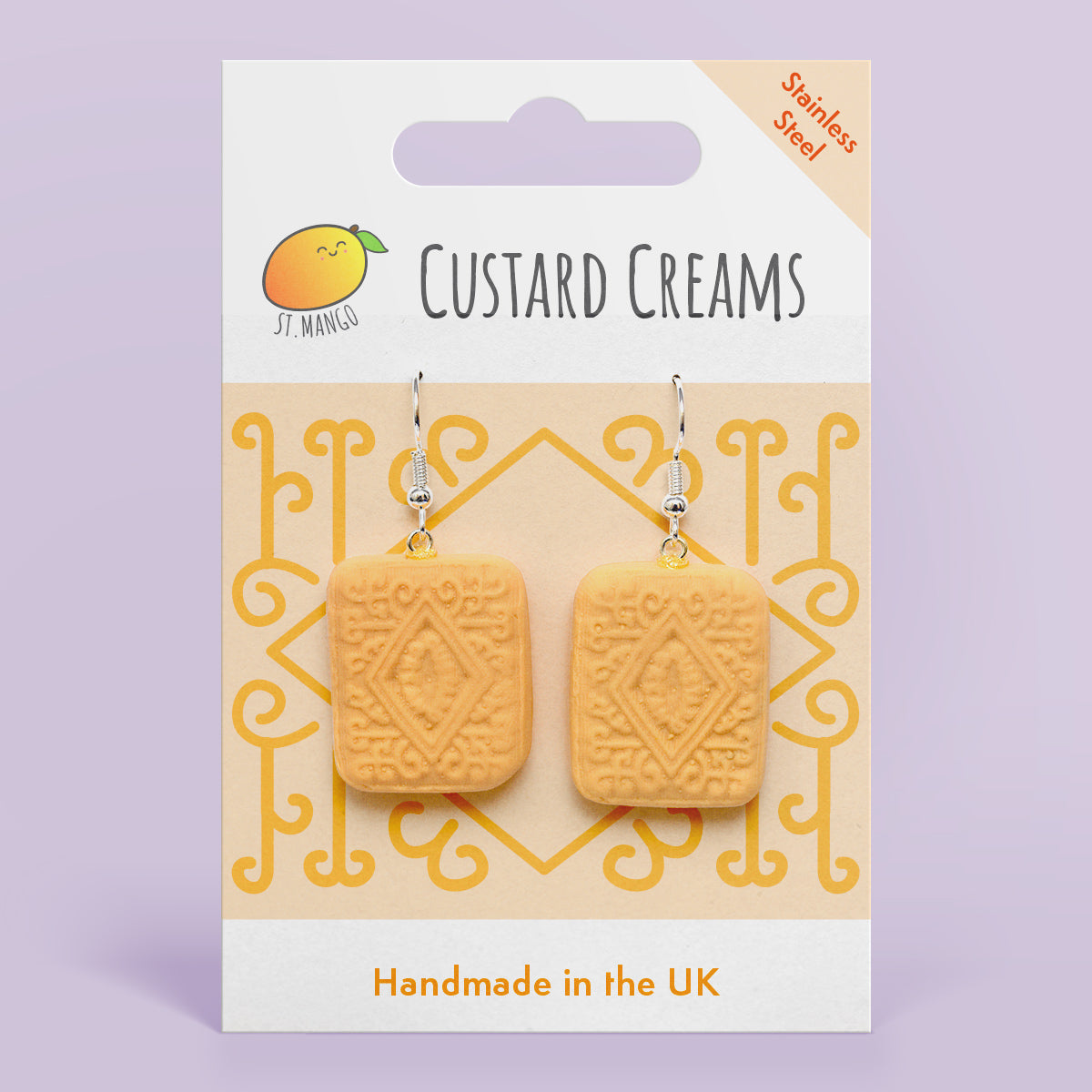 Custard Cream Biscuit Dangle Earrings