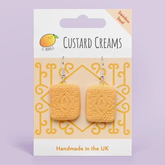 Custard Cream Biscuit Dangle Earrings