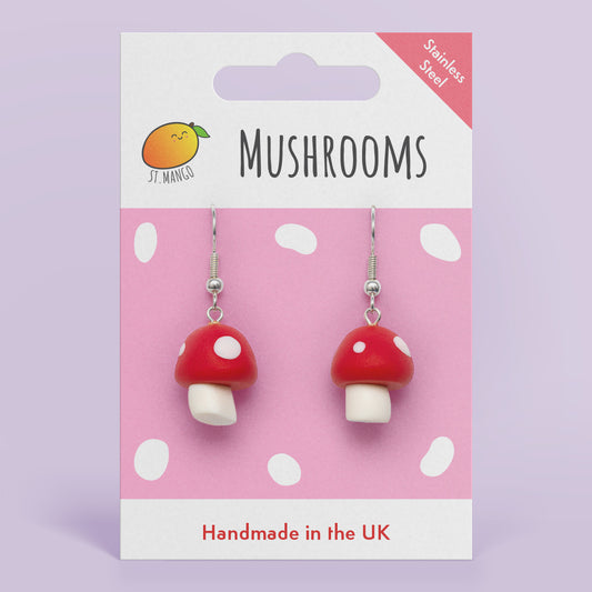 Red Mushroom Dangle Earrings