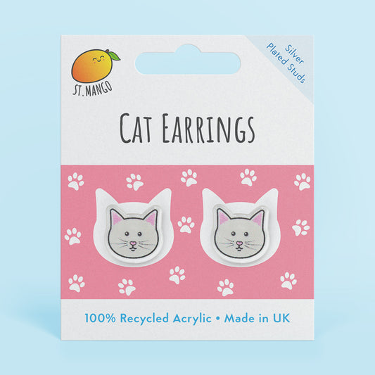 White Cat Stud Earrings