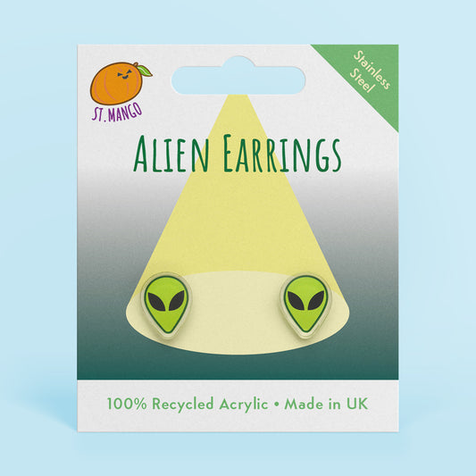 Green Man Alien Halloween Stud Earrings