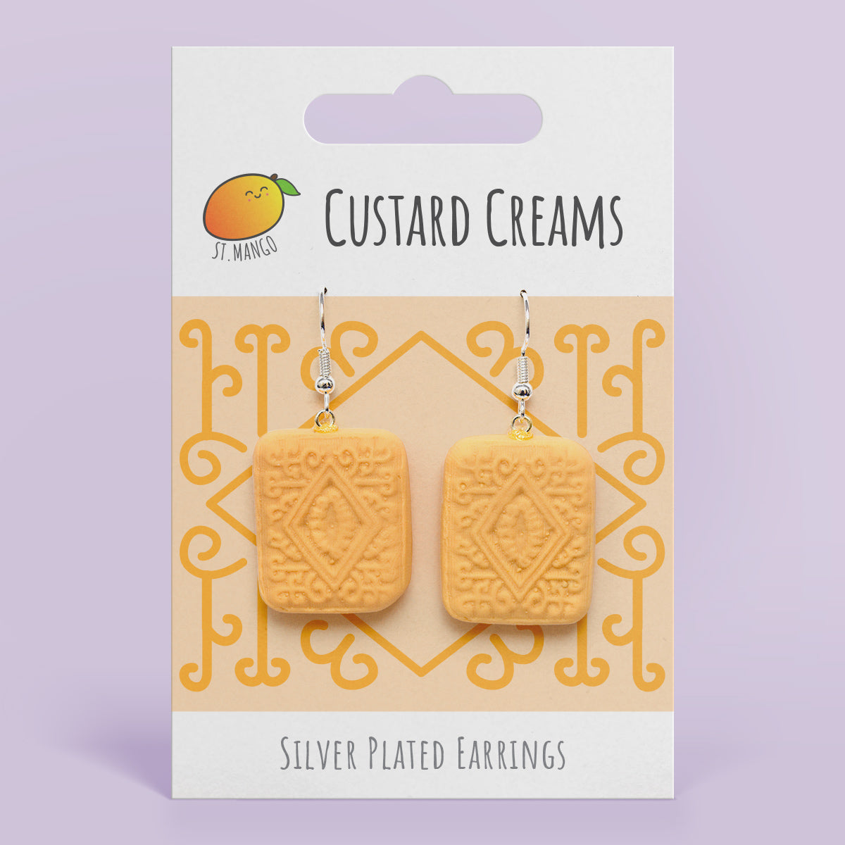 Custard Cream Biscuit Dangle Earrings