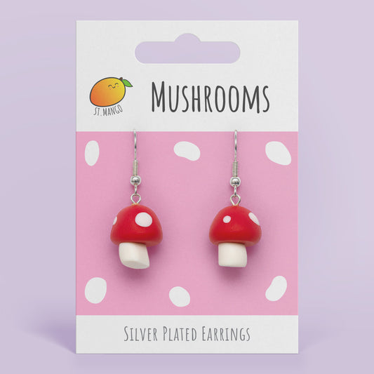 Red Mushroom Dangle Earrings